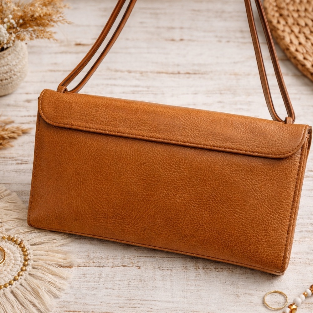 Madewell Tan Genuine Leather Crossbody Shoulder Bag Minimalist Flap - Picture 6 of 16